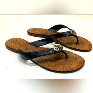 Tory Burch Thora Designer Black T-Strap Sandals - Size 7M